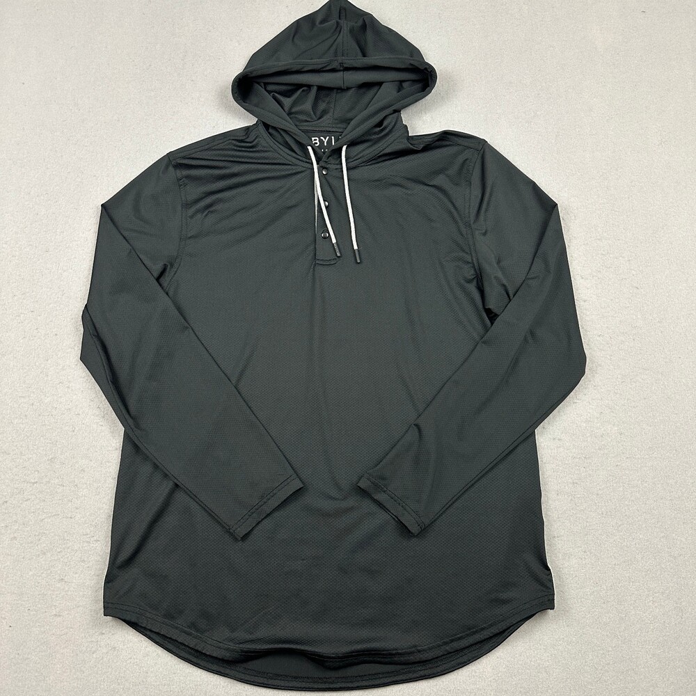 BYLT Shirt Men Large Black The Circut Basics Snap Button Long Sleeve Hood L